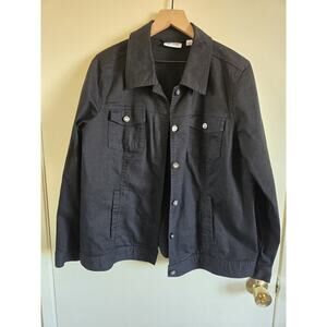 D & Co. Denim & Co. Black Cotton Twill Denim Jacket Rhinestone Buttons Sz L